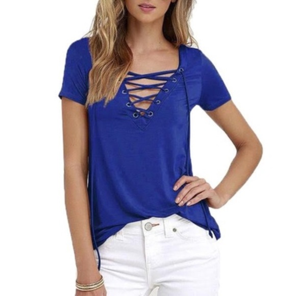 Leo Rosi Tops - NWOT - Leo Rosi Kiki Lace-Up Top - Blue